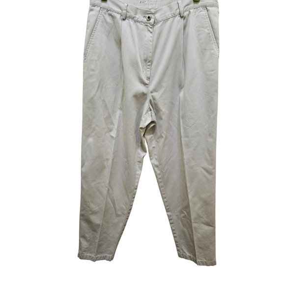 L.L.Bean Cotton Blend Pants Khaki Pleated High Waist Tapered Leg Woman's Size 10 - Picture 1 of 6